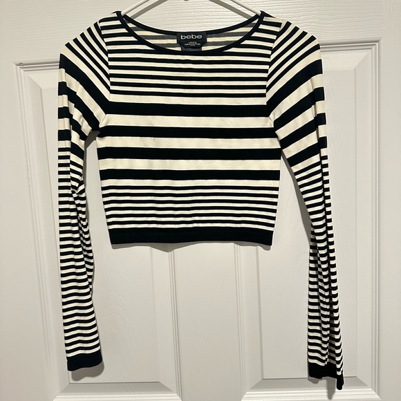 Bebe Striped Black and White Long Sleeve Top - Picture 1 of 4